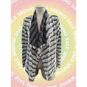 ALK Women's M Eddie Bauer Black‎ & White Open Drape Front Cardigan Sweater EUC!
